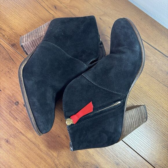 Boden Black Suede Stacked Heel Ankle Bootie Boots Women’s EU 37 US 6.5 - Picture 11 of 11